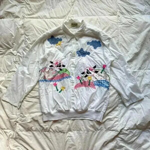 Vintage womens xl country flair embroidered patchwork jacket  cottagecore